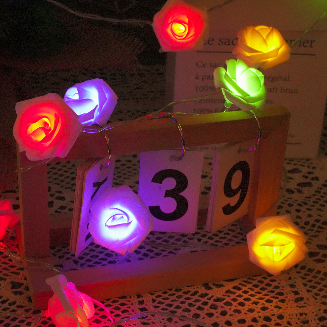 新款LED仿真玫瑰花灯串小彩灯情人节婚庆浪漫求婚表白装饰品闪灯