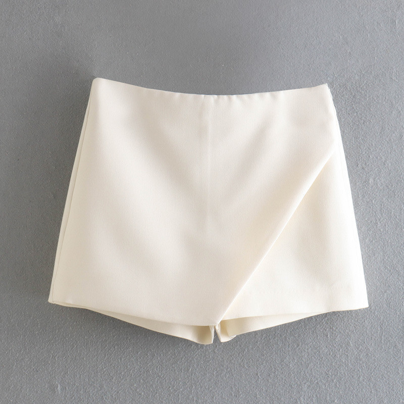 2022 Spring and Autumn New women's clothing: European and American style high-waisted irregular culottes, solid-color shorts, factory straight hair for women Specification image