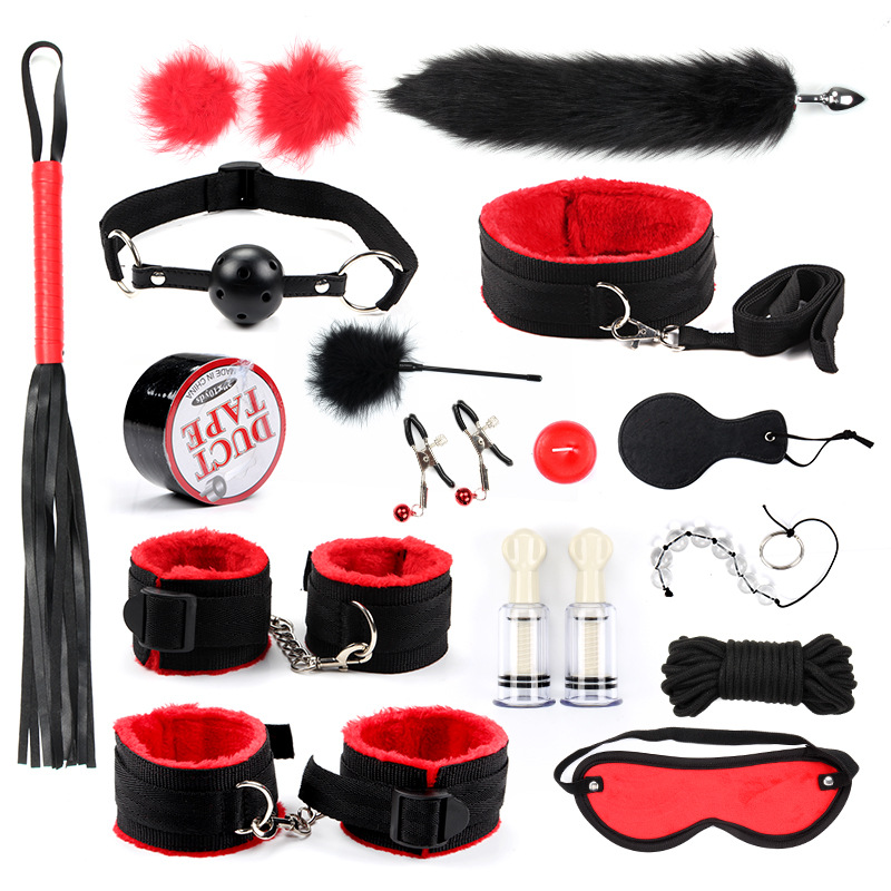 Adult sex toys webbing black red 16-piece bondage set sm flirting torture device sm set full figure