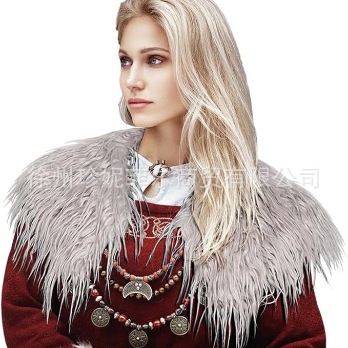 Viking Queen Faux Fur Collar Shawl Warrior Cape Women's Scarf Party Halloween Costume Cross-Border New