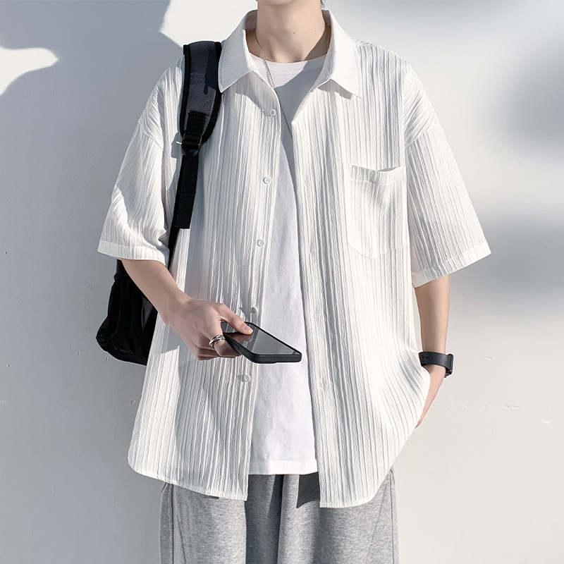 Ice silk shirt short-sleeved men's summer thin solid color casual trendy brand, cool and stylish five-point matching clothes, summer coat Application Scenario