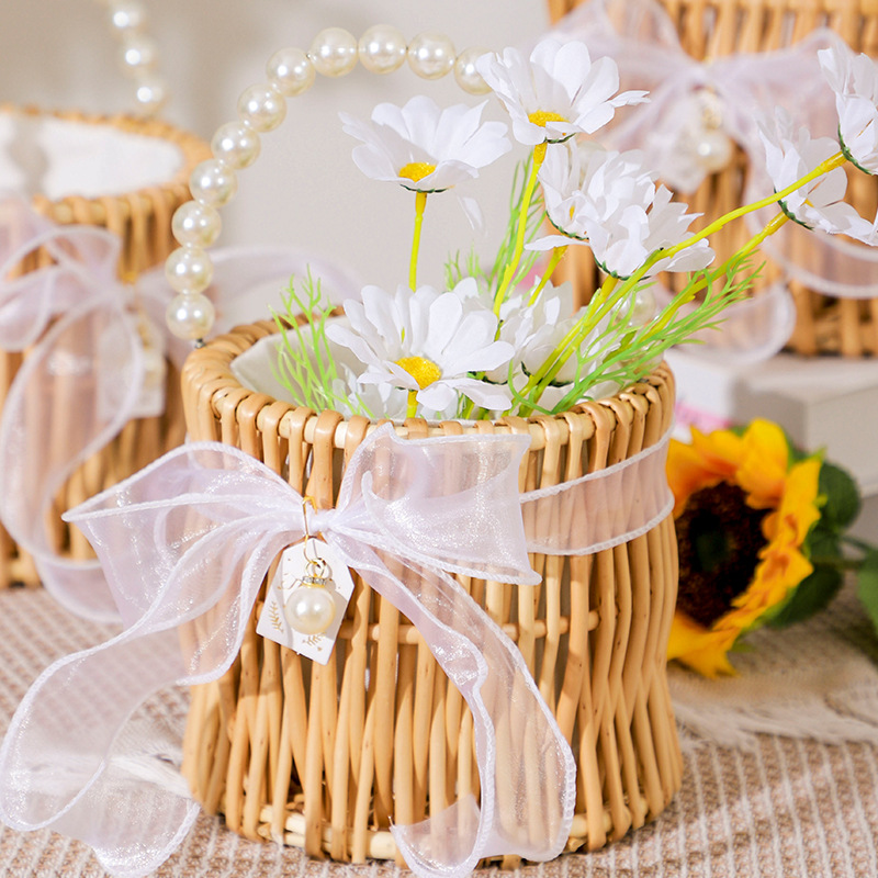 Floral Arrangement Willow Hand-Held Wedding Flower Basket Rattan Woven Bamboo Basket Woven Flower Pot Bamboo Basket Woven Grass Basket Specification drawing