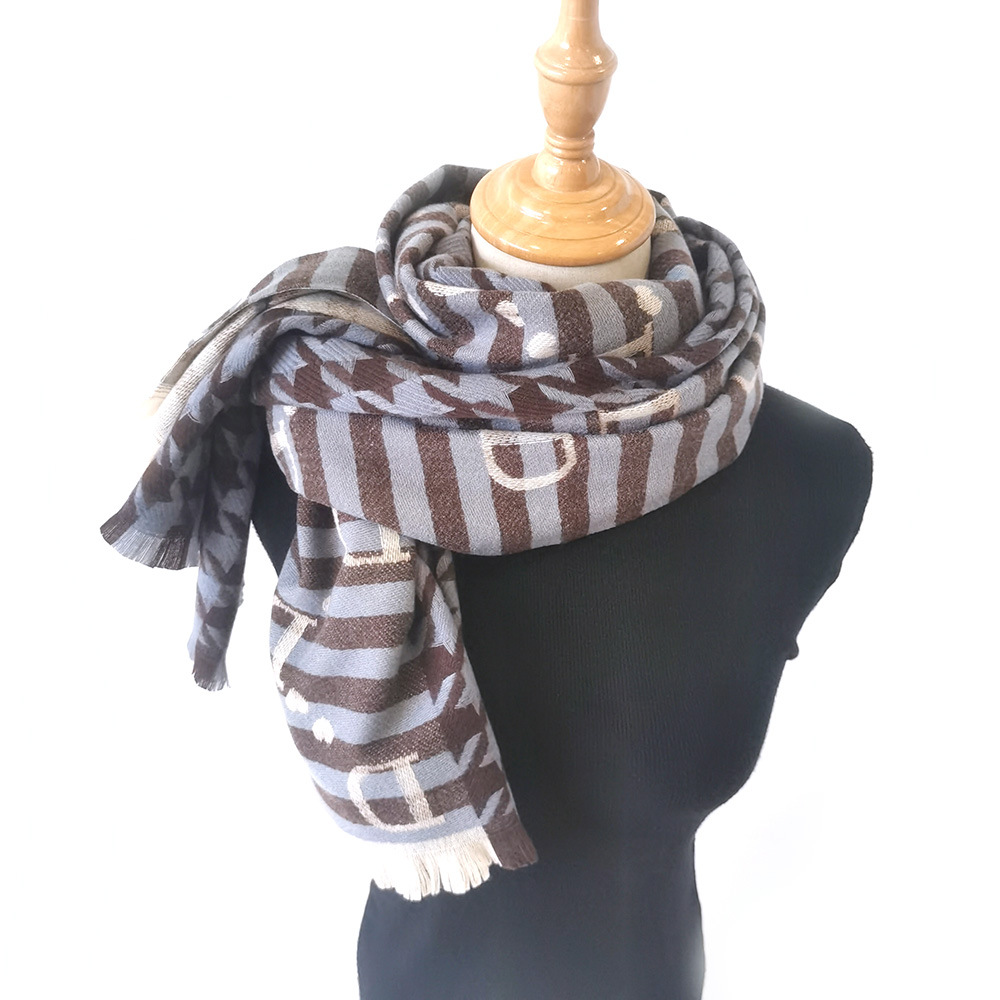 Imitation Cashmere Scarf Female Autumn And Winter New Letter Scarf Thousand Bird Lattice Shawl Foreign Trade Jacquard Scarf Thickened Warm Specification drawing