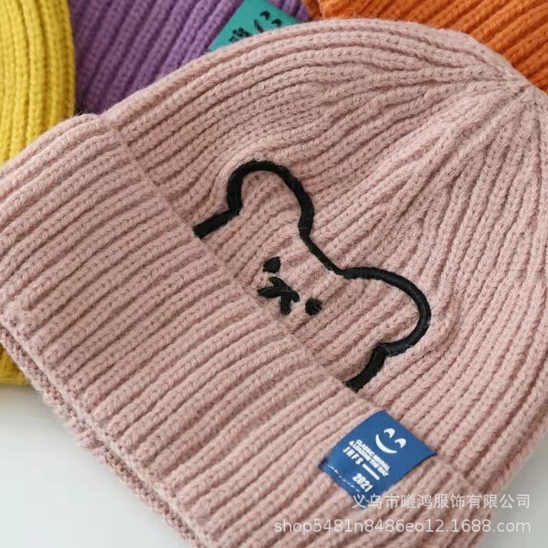 Autumn And Winter New Women's Warm Knit Hat Female Network Red Bear Embroidery Fashion Cycling Windproof Thickened Woolen Hat Specification drawing