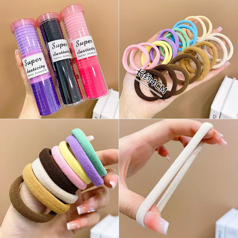 Wholesale of Korean-style towel bands, colorless, seamless, and non-damaging children's hair bands, high-elasticity hair ties, 24 pieces per can Application Scenario