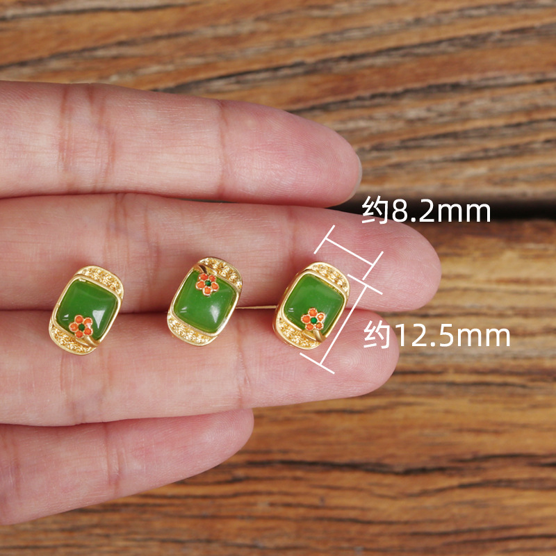 Nepal Old Gold 14K Bag Gold Edge Small Flower Burnt Blue Through Hole Accessories Imitation Hetian Jade Jasper Color Diy Bracelet Specification drawing