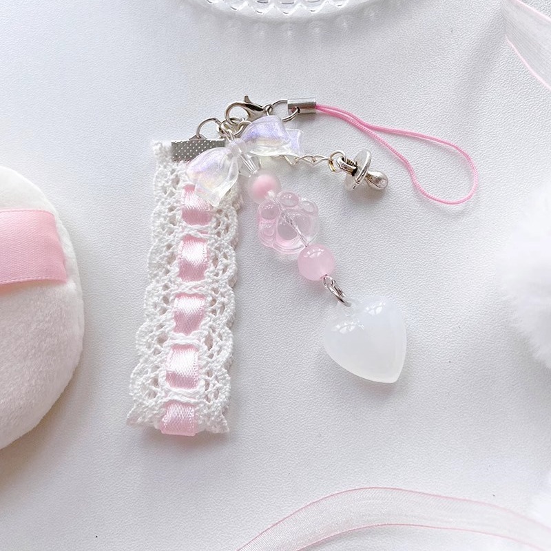 Girl Pink Ribbon Cat Claw Love Pendant Chain Phablet Mobile Phone Universal Bracelet New Niche Trend Keychain details Picture