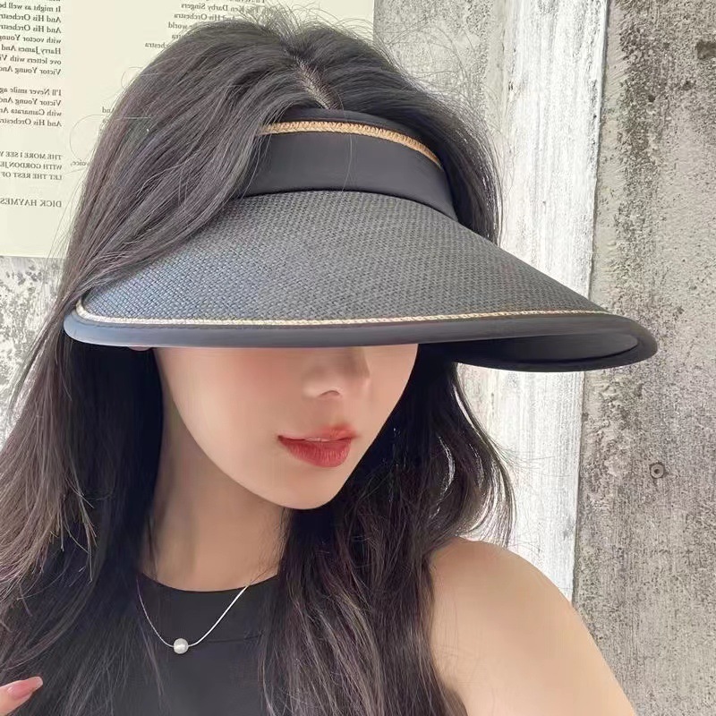 Sun Hat Children's Summer Straw Empty Hat Uv Shielding Face Large Eaves Sunscreen Hat Hard Top Riding Sun Hat details Picture