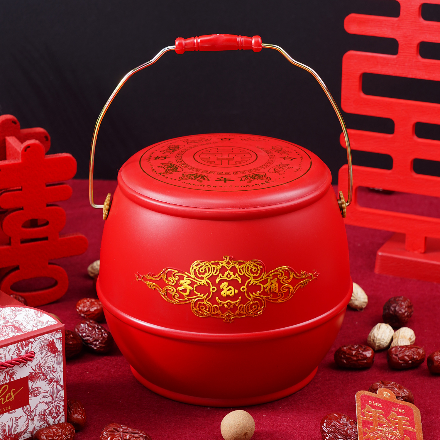 结婚用品 新娘陪嫁喜字子孙桶 放鸡蛋塑料子孙桶 百年好合子孙桶