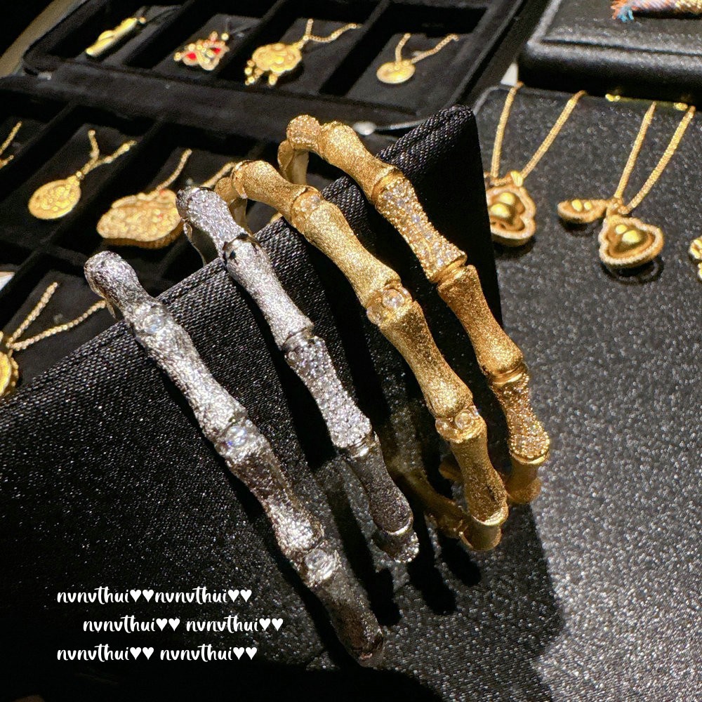 Italian Vintage brushed bamboo joint starry sky gemstone bracelet, vintage high-row diamond bracelet with overlapping sections