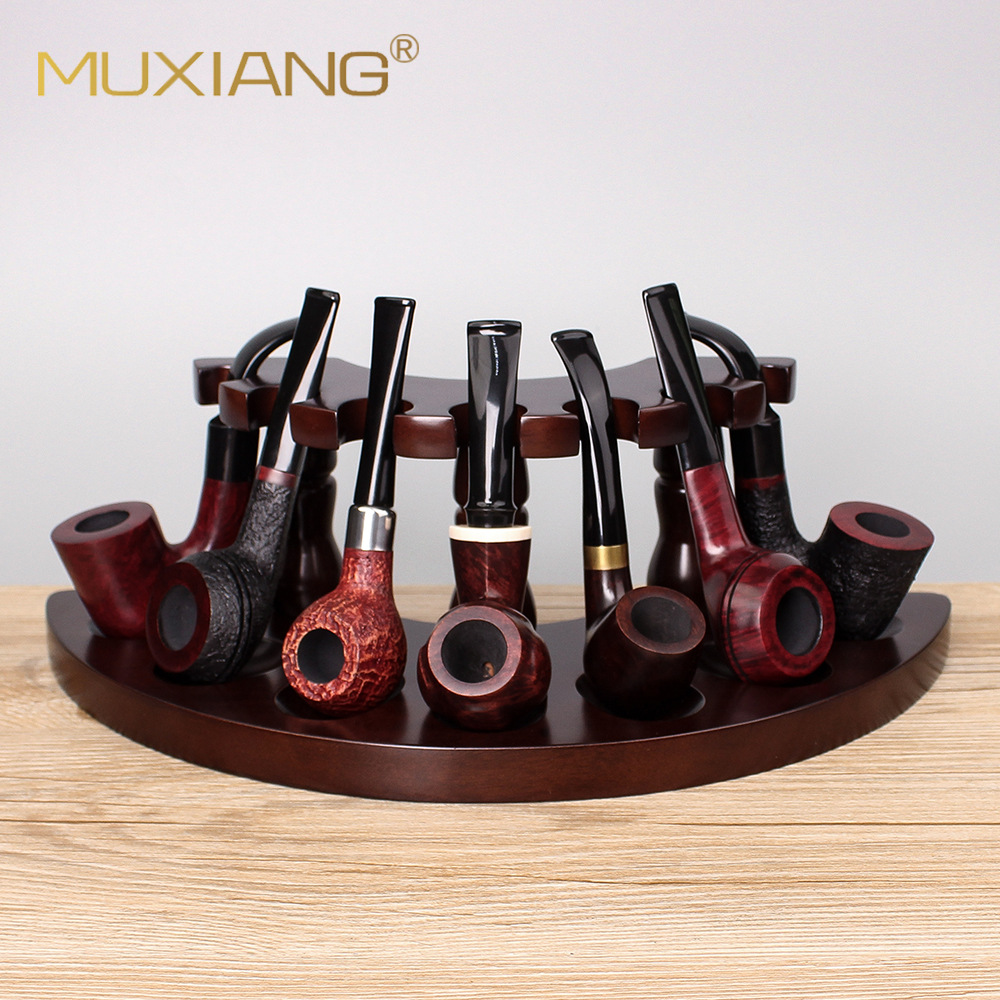 木香五位烟斗架 哑光胡桃木烟斗配件5位斗架支架展示架一件代发