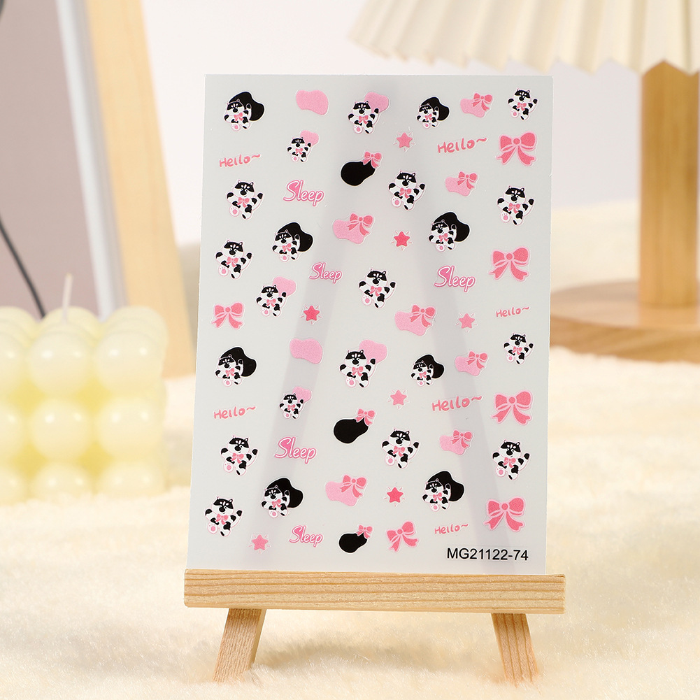 Rose Nail Day Tie Glue Cute Nail Sticker 5D Nail Sticker Cartoon Series Application Scenario