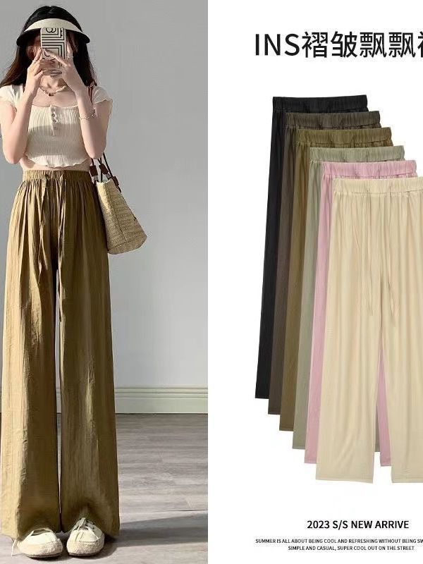 Ice Silk Wide-Leg Pants Women's Summer Thin High Waist Draped Casual Swing Pants Day Lazy Mountain Pants Item Picture