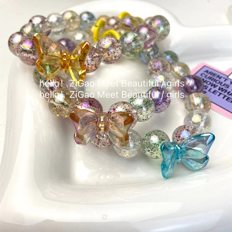 Korean Version Transparent Color Butterfly Chain Jewelry Small Fresh Paper Powder Beads Mobile Phone Chain Temperament Cute Decorative Pendant Specification drawing