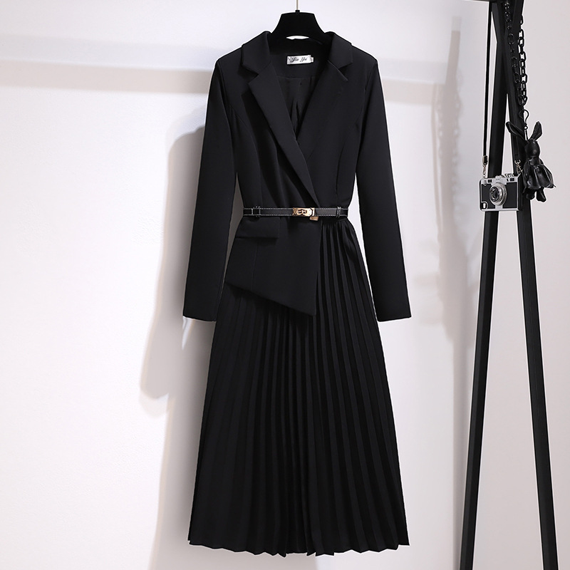 French-style high-end faux two-piece suit dress, early autumn style, waist-cinching and slimming, goddess-like, with a flowing pleated long dress Specification image