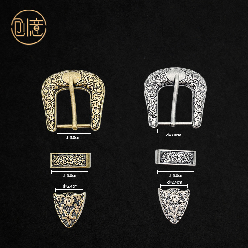 Factory National Wind Belt Three-Piece Trowel Buckle Metal Printed Waist Accessory 3Cm Vintage Alloy Belt Buckle Head details Picture
