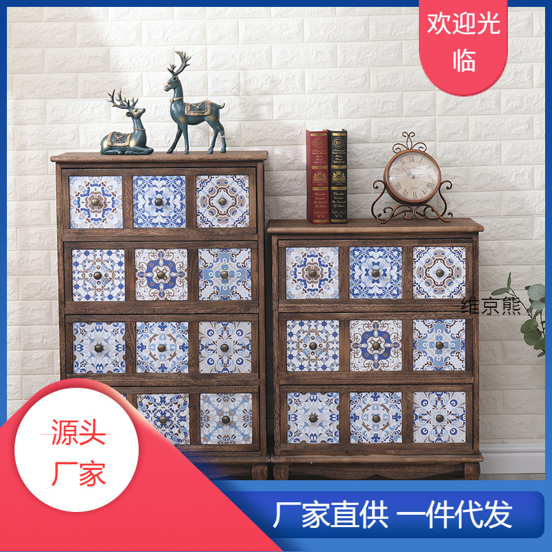 复古彩绘斗柜细节图