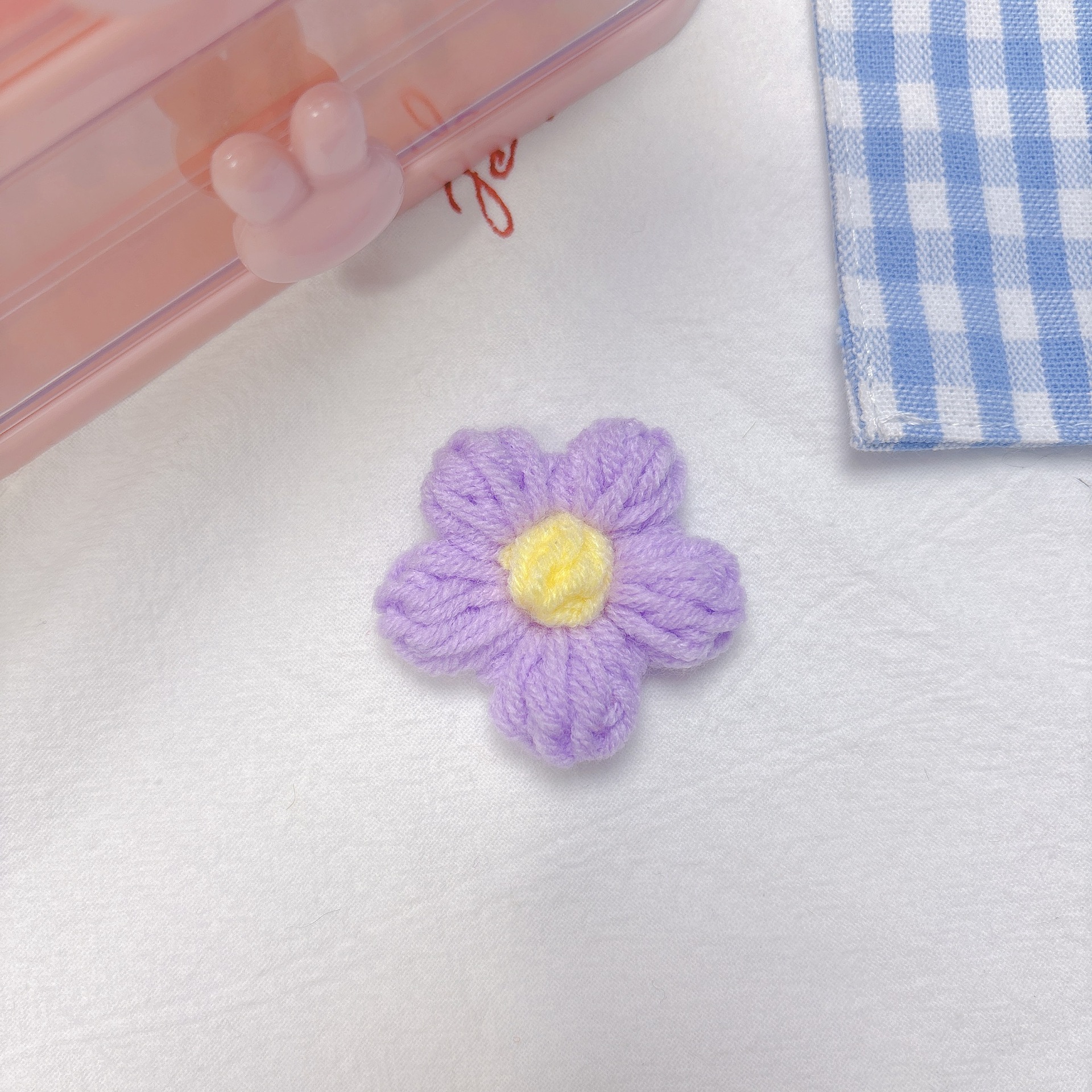 彩色针织泡芙小花配件毛线编织花朵diy儿童服装鞋袜帽子发夹配饰详情5