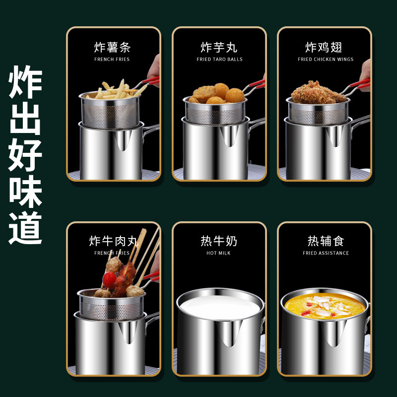 Commercial Multifunctional Fryer Domestic Kitchen 304 Stainless Steel Small Fryer Tempura Mini Fryer With Strainer Application Scenario