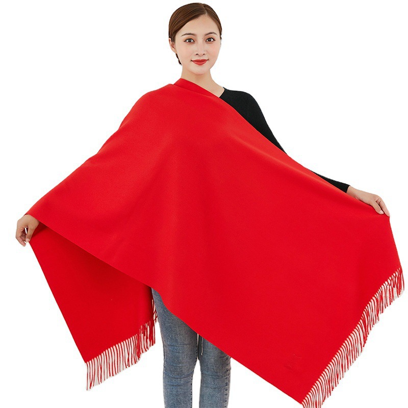 Customized Chinese red scarves with logo embroidery, autumn and winter red year-end party cashmere gift shawls, men's scarves with printed characters wholesale Item Picture