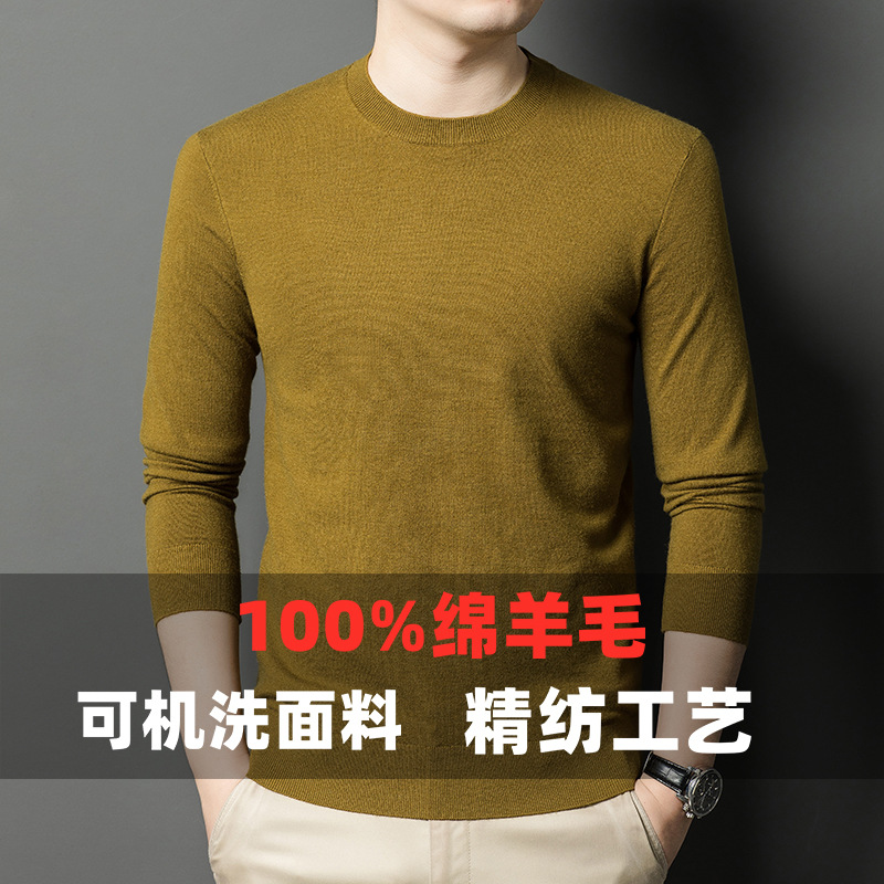 Machine-washable fine-spun wool sweater for autumn, 300g pure wool men's wool sweater, round neck warm knitted sweater Application Scenario
