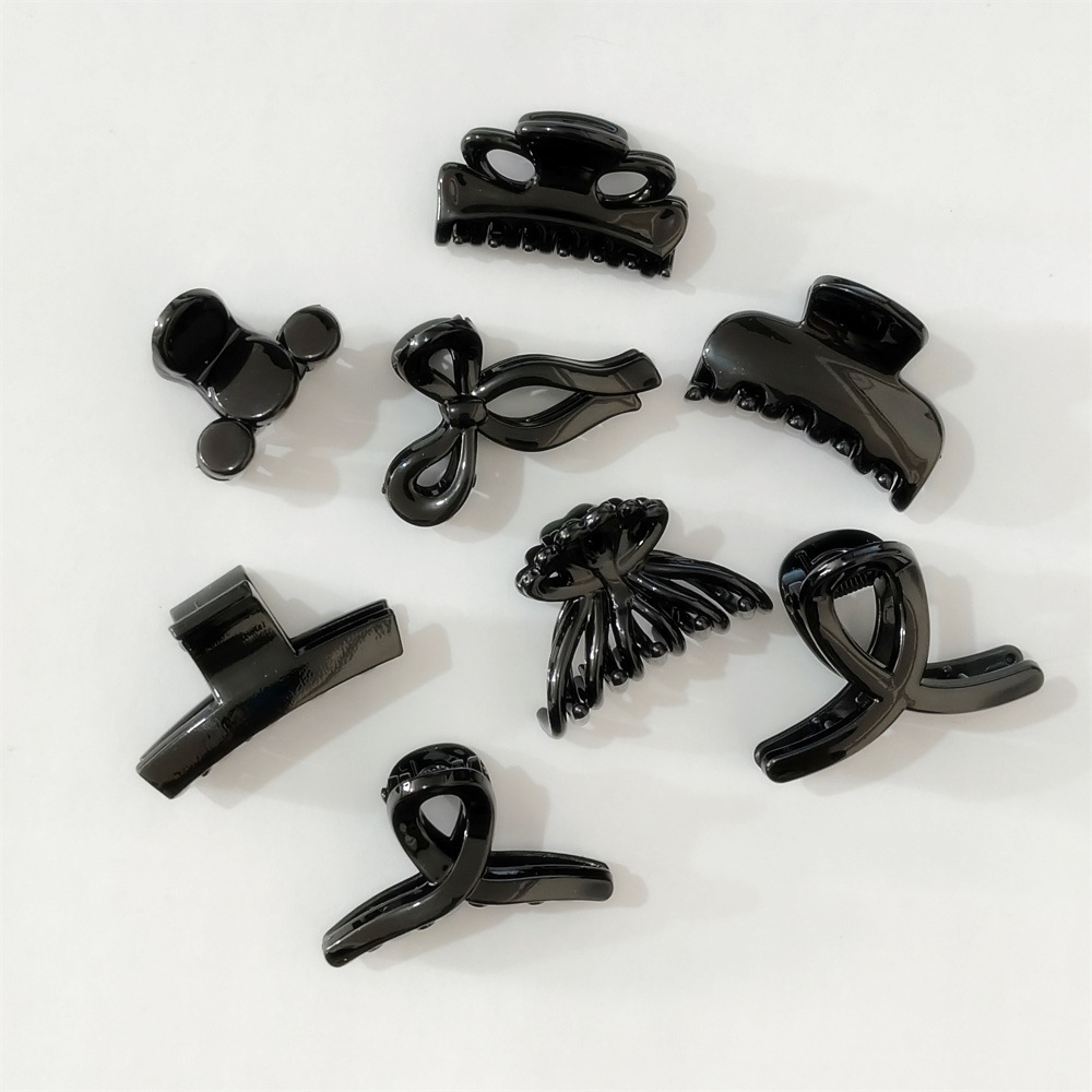 抖音黑色字母小抓夹底夹DIY发夹4cm刘海碎发夹现货花型领结形发抓