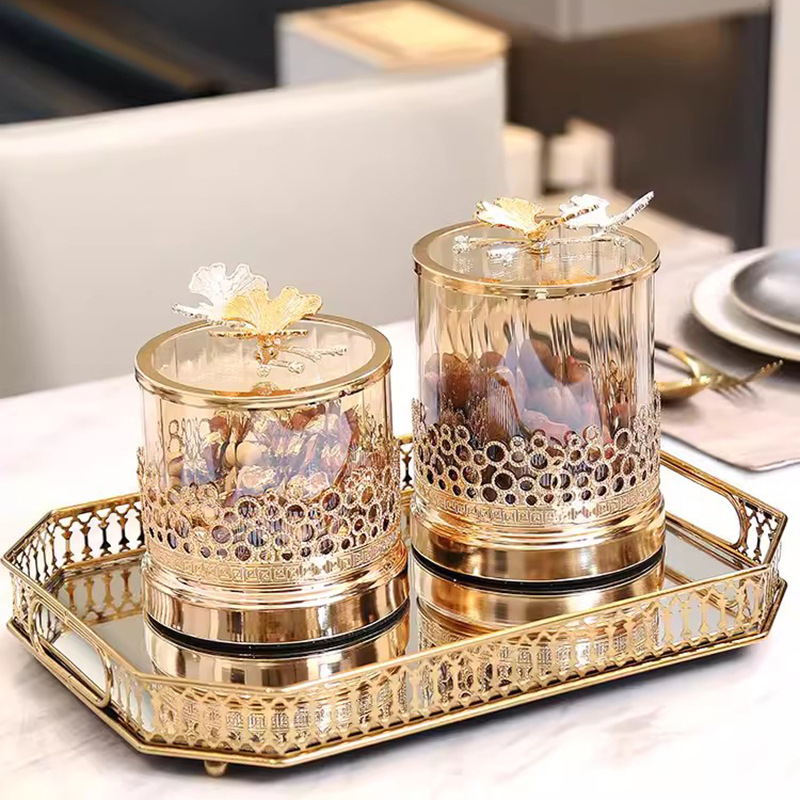 French Gold Candy Jar European Light Luxury High Permeability Glass Decoration Desktop Sealed Storage Jar Living Room Creative Decoration Item Picture