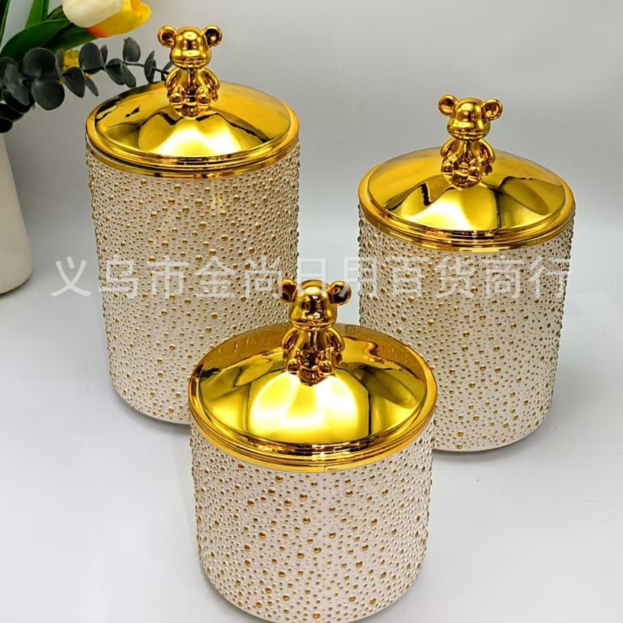 Plastic bear lid rice bead round transparent solid color storage jar, professional sealed jar for kitchen and living room, color box set Application Scenario