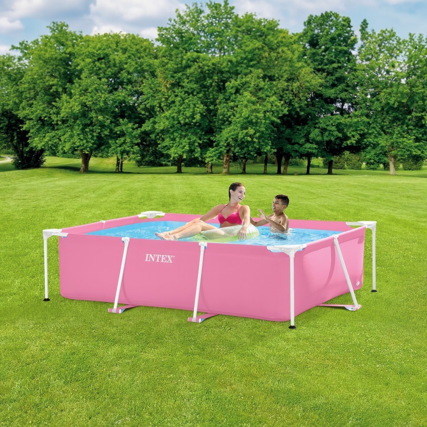 正品INTEX28266粉色长方形管架游泳池户外家庭儿童成人戏水池钓鱼