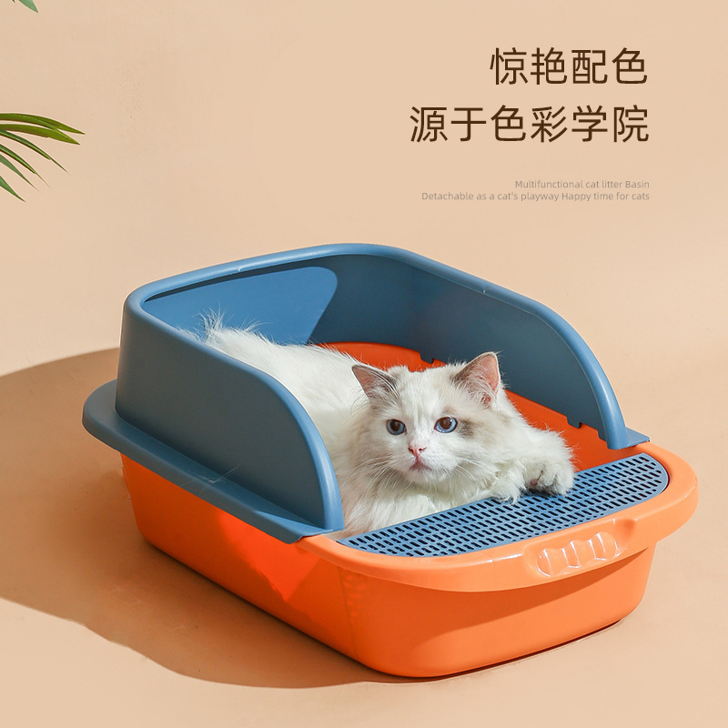 Pet litter box semi-closed increase litter box spatter-proof High quality cat pet products Cat toilet details Picture