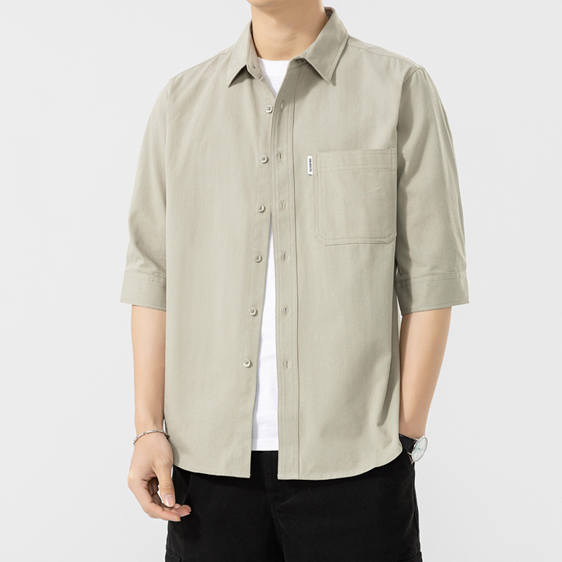 A new summer collection of pure cotton short-sleeved shirts for men, a no-iron three-quarter sleeve washable shirt coat, a casual and versatile top that is trendy Specification image