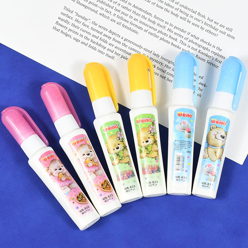 Weibo Stationery Wholesale Small Bottle Correction Fluid, Handwriting Erasure Correction Pen, Cartoon Bear Quick-Drying Dual-purpose Correction Fluid Specification image