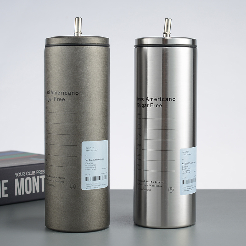 A new summer double-layer stainless steel straw cup with large capacity for heat and cold preservation, a casual gift coffee and car cup details Picture
