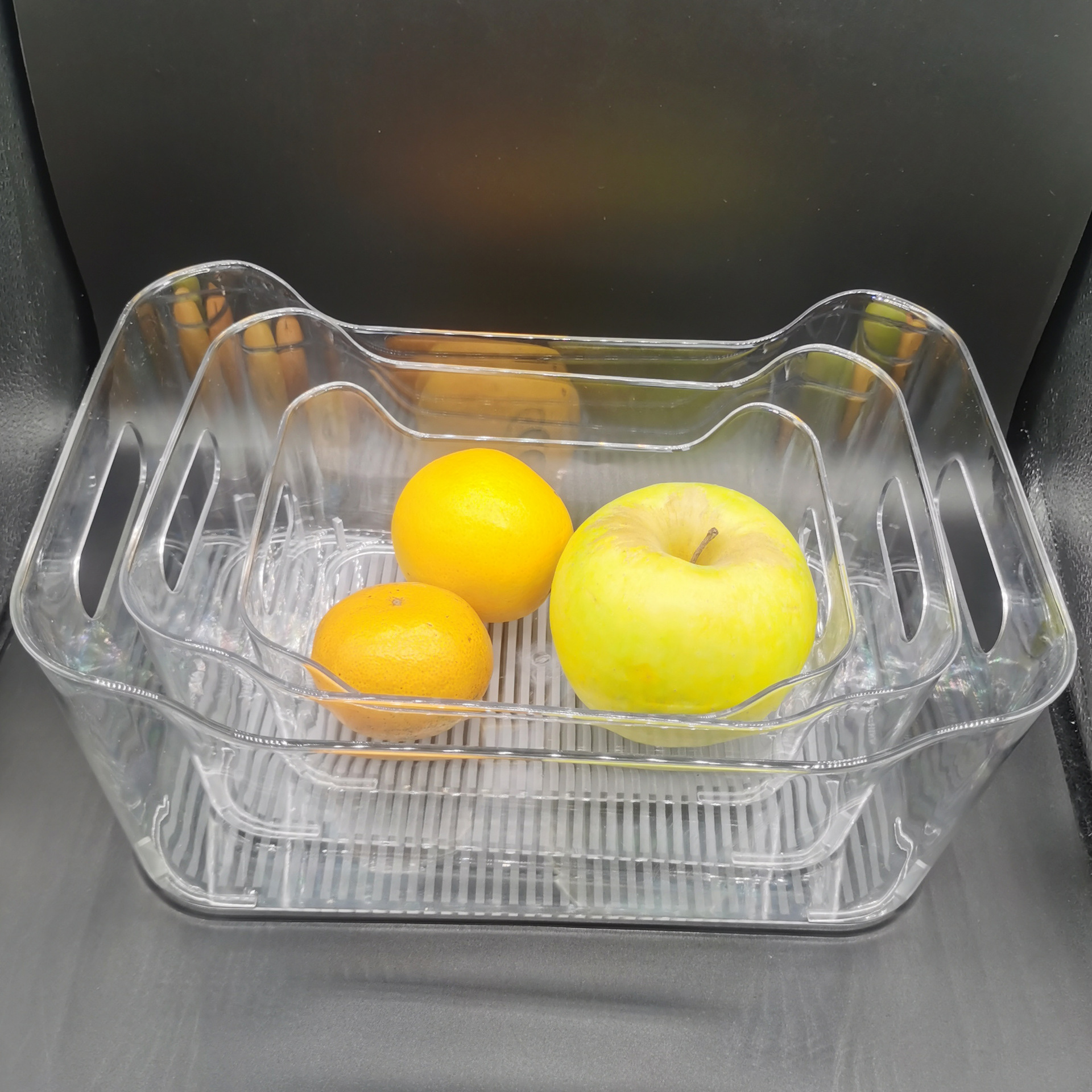 Transparent and simple PET refrigerator storage box, desktop storage box, cosmetics and bathroom sorting basket, plastic transparent sundries details Picture