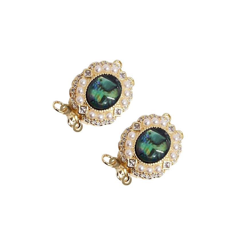 Single-row and double-row abalone and shellfish clasp, micro-inlaid zircon bracelet, necklace link clasp accessory, DIY handcrafted Item Picture