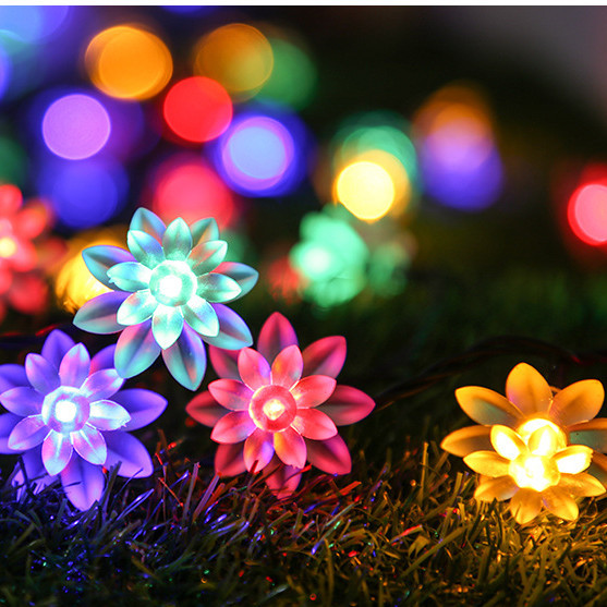 led solar light strings, lotus light strings, double-layer lotus flower and cherry blossom light strings, courtyard decorative lights, wholesale colored lights details Picture
