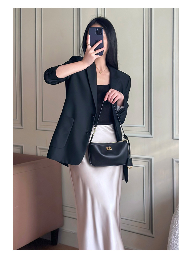 小众真皮麻将包女高级感手提包锁扣韩系拉链通勤大容量单肩斜挎包详情12