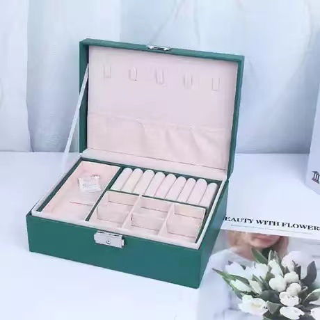 Double-layer leather jewelry box, ring stud earrings, necklaces, accessory storage box, large-capacity hair accessory storage box Specification image