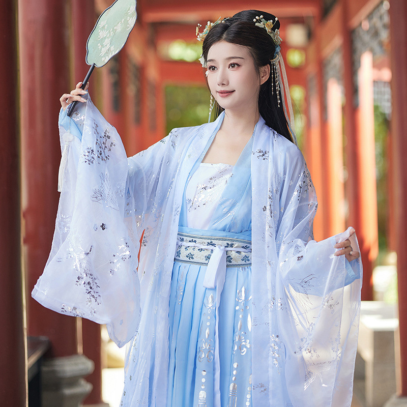National Trend - Waist-length blouse and skirt Hanfu for women during the Mid-Autumn Festival, Chang 'e in daily life, students in summer, thin and slimming style, Chinese style Application Scenario