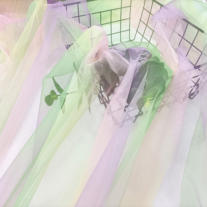 Gradient rainbow mesh printed fabric hexagonal mesh fabric for girls and children's dress, Frozen doll gauze headwear Specification image