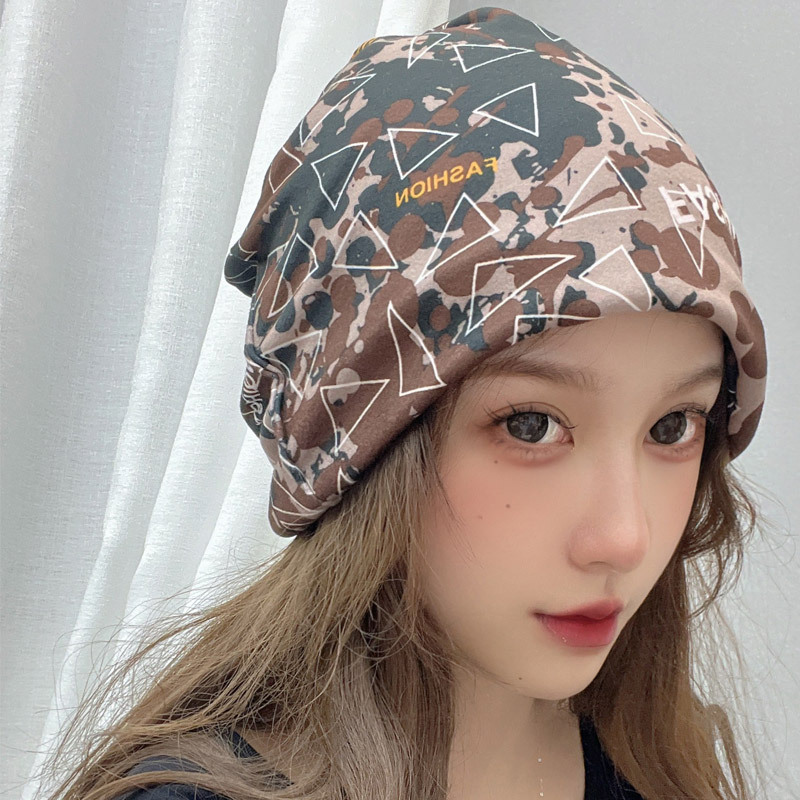 Women's autumn and winter versatile twisted hats, fashionable scarves, hats, face masks, adult styles, oversized neck covers, printed scarves