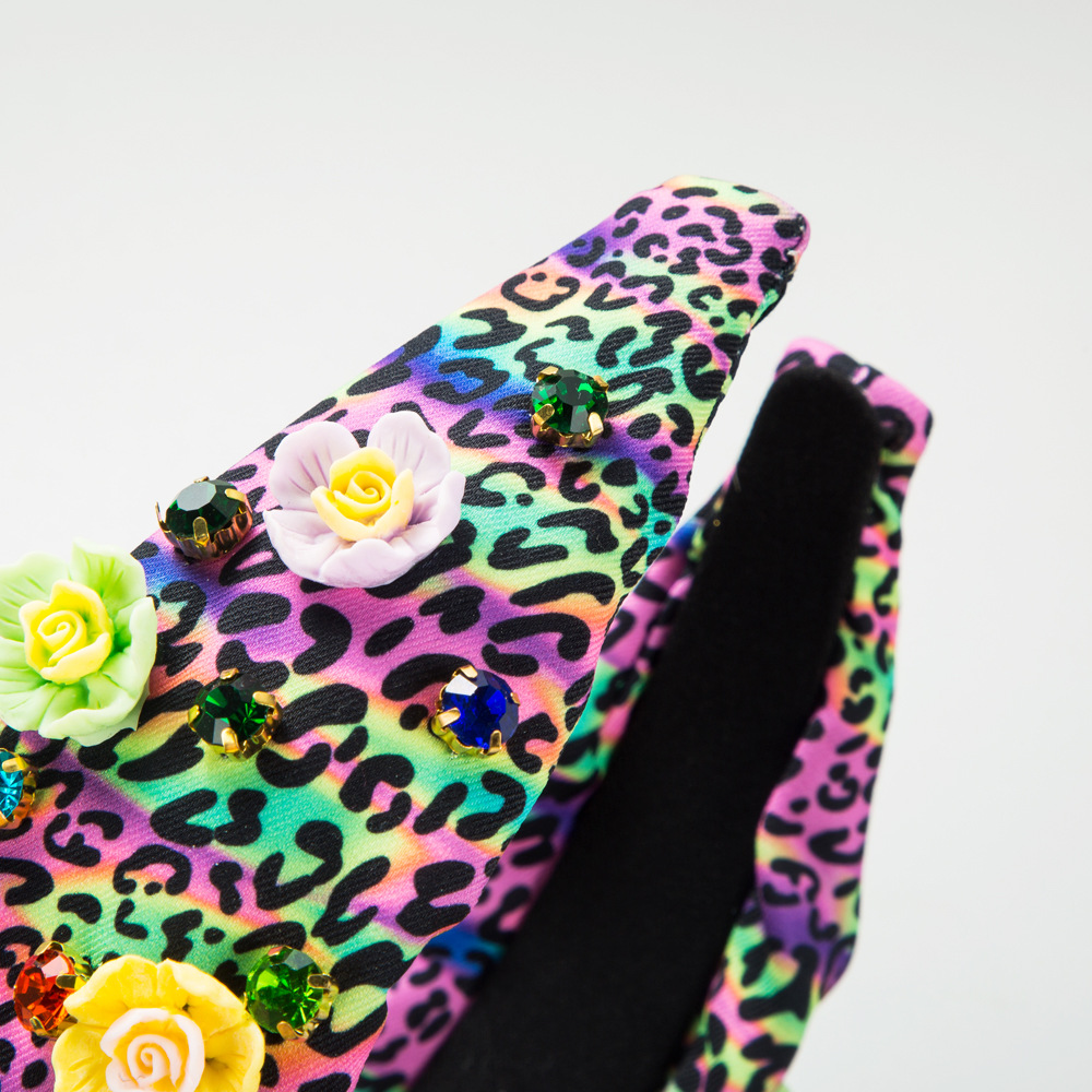 Europe And The United States New Trend Pea Pod Flower Set Diamond Headband Personality Leopard Print Cloth Senior Sense Ball Headband Hair Accessories Specification drawing