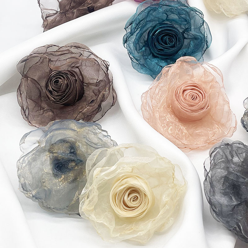 Mermaid Girl burnt edge fabric flower accessories, handmade flower diy accessories, organza rose semi-finished accessories details Picture