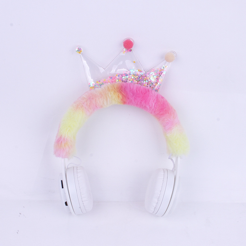 Crown-shaped over-ear Bluetooth headphones, cartoon gifts, wireless card insertion, popular student and children's plush headphones