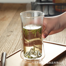 双层玻璃杯高硼硅观山杯家用绿茶杯透明双层泡茶杯耐热茶水玻璃杯