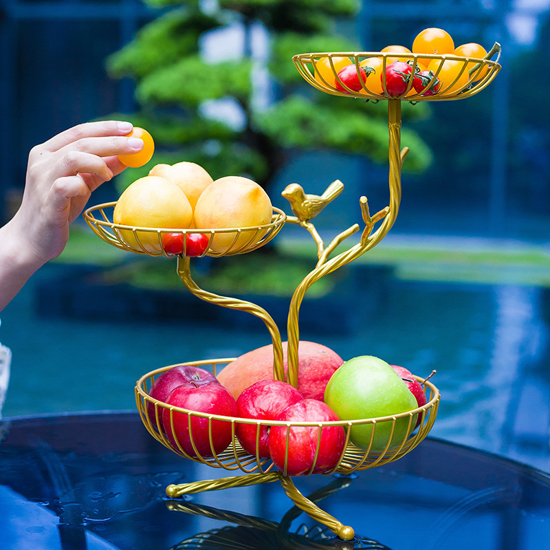 轻奢水果盘创意现代家用三层树枝中小小果盘铁艺多层收纳零食篮