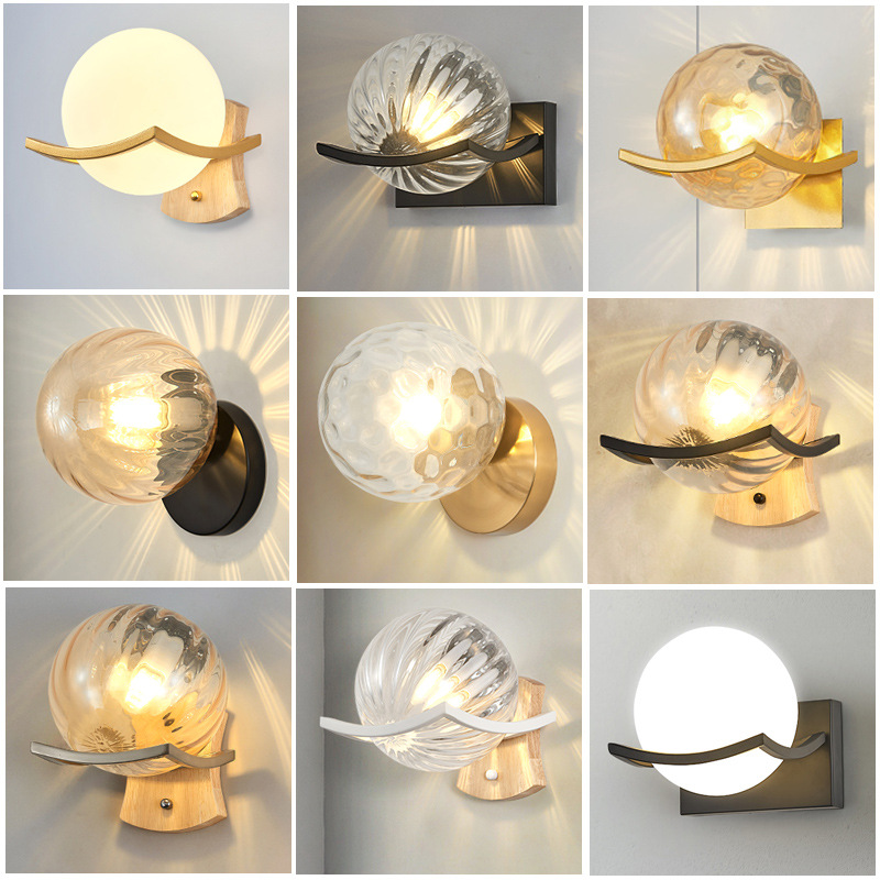 New simple and modern led glass wall lamps for living room background walls, corridors, passageways, foyer, bedrooms, and wooden bedside lamps full figure