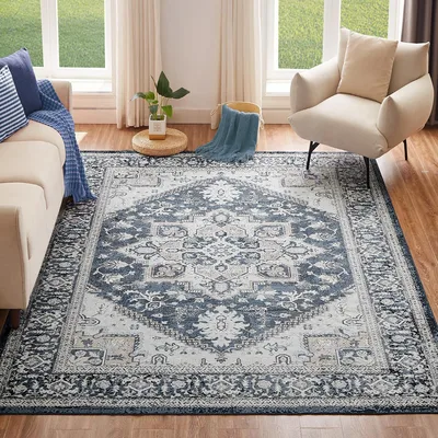 Cross-border Amazon machine-washable floor mat, living room coffee table, retro washable carpet with anti-slip and foldable carpet thumbnail