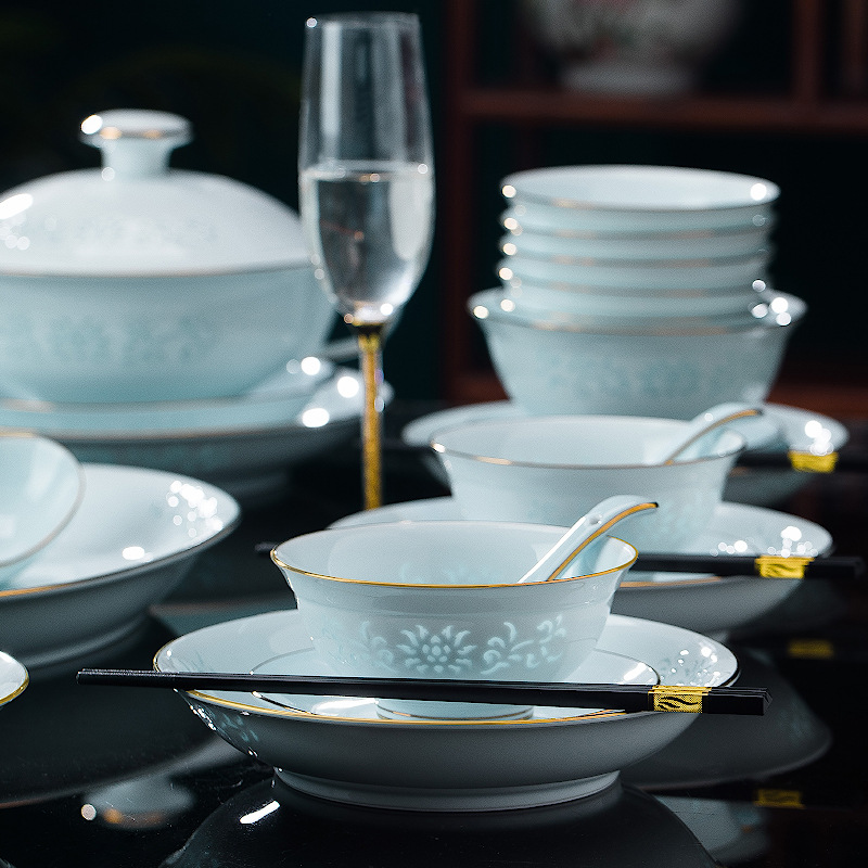 2022 New Jingdezhen Chinese Dish Home A Full Set Of High-Grade Phnom Penh Celadon Exquisite Tableware Set Bowl And Plate Specification drawing