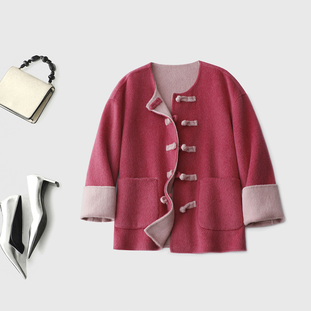 A unique Chinese-style double-sided two-color woolen coat with high-quality wool and new Chinese-style button-down double-sided woolen top